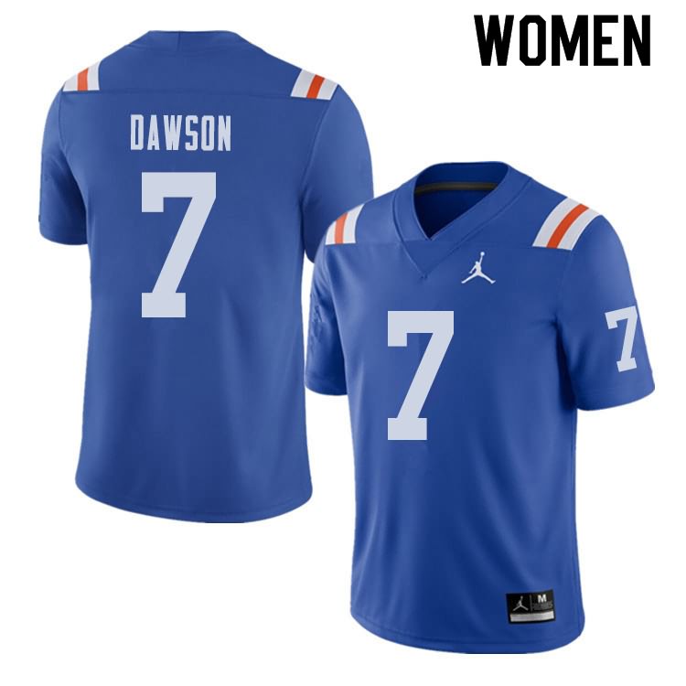 Women's NCAA Florida Gators Duke Dawson #7 Stitched Authentic Alternate Jordan Brand Royal Throwback College Football Jersey DVF0765VX